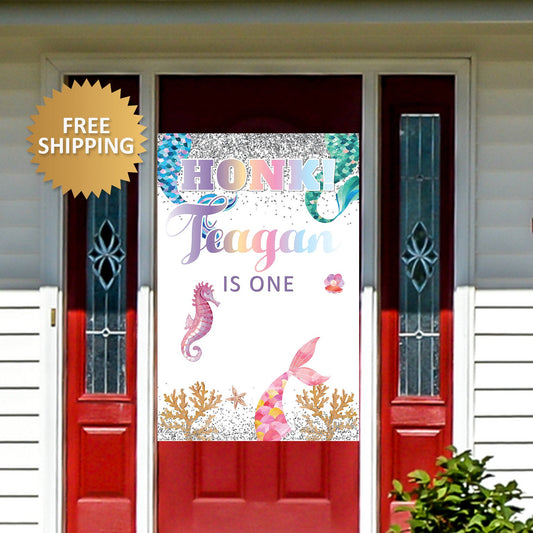 Birthday Door Banner, Mermaid Photo Door Banner, Mermaid Door Banner, Mermaid banner, Mermaid Door Sign, Mermaid door sign, Honk for sign