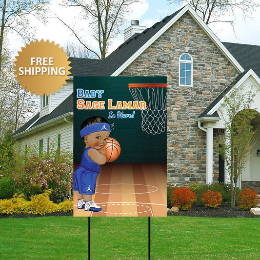 Welcome Home Baby Yard Sign, basketball Home Sign, Baby Shower Lawn sign, A little man is on the way lawn Sign, Birthday yard banner