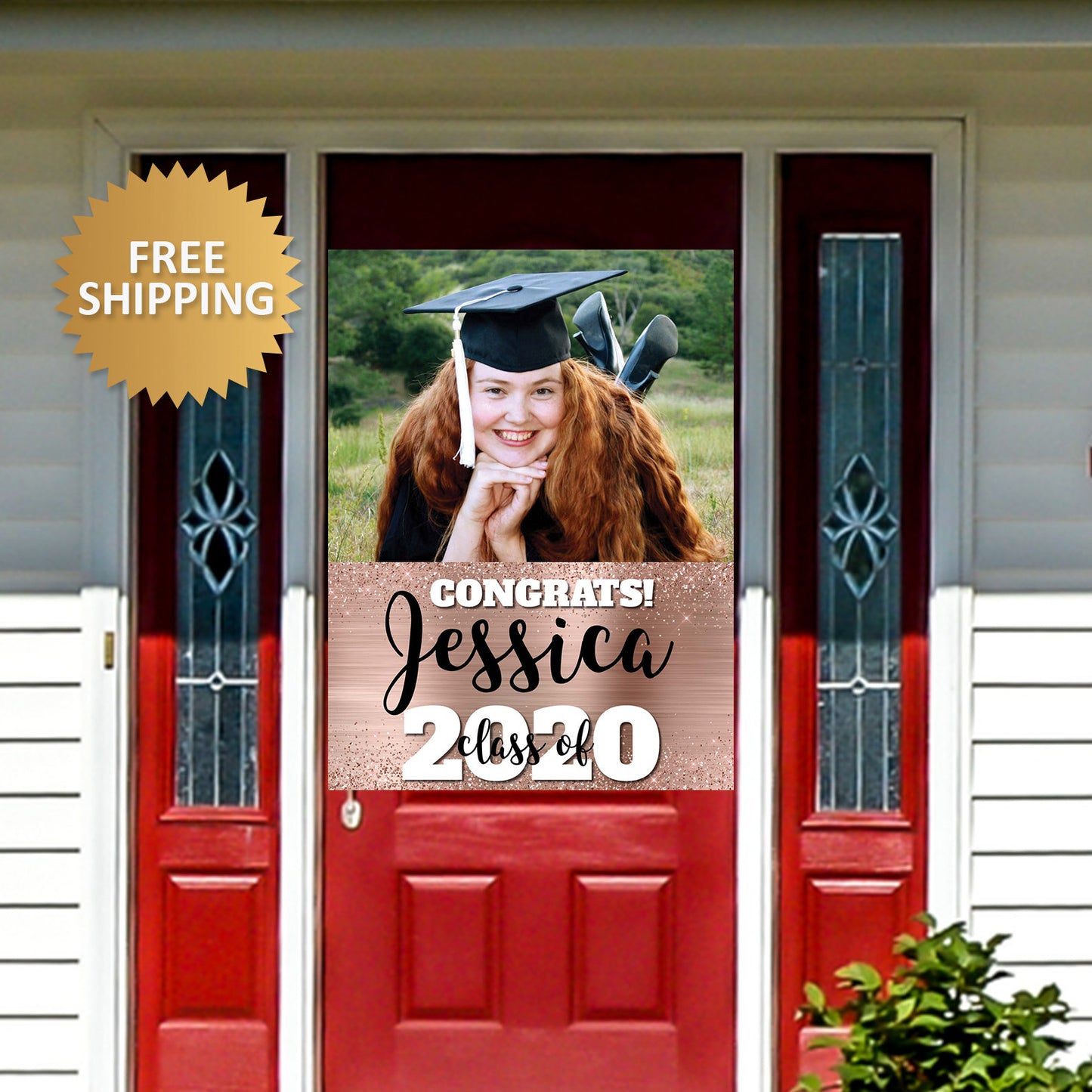 Rose Gold Grad Photo Banner, Rose Gold Graduation Door Banner, Class of 2020 Yard Door Banner, Graduation banner, Grad Photo Door Sign