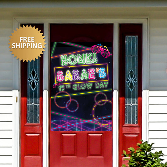 Glow Party Photo Door Banner, Glow Party Door Banner, neon party banner, Glow Party lawn sign,  Paint party Door Sign, Honk for sign