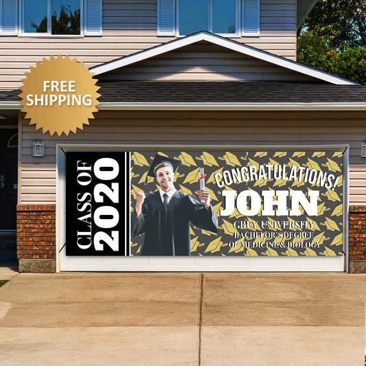 Drive by graduation Sign, Class of 2020 Banner, Graduation Custom Photo Banner, Drive by Graduation Banner,black and gold Grad Party Banners