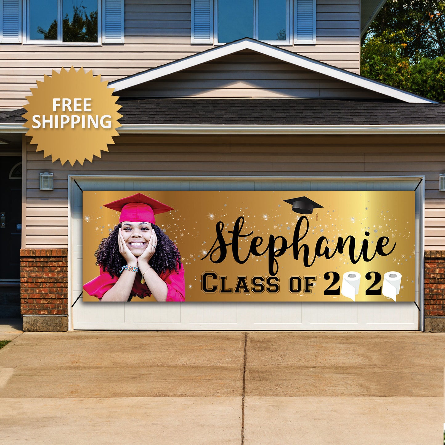 Drive by graduation Sign, Class of 2020 Banner, Graduation Custom Photo Banner, Drive by Grad Banner, Black and Gold Congrats Grad banner