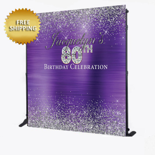 Purple and silver backdrop, diamonds step and repeat, 80th birthday backdrop, 80th birthday step and repeat, 80th birthday banner, birthday
