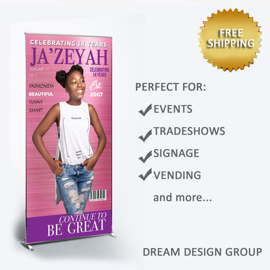 Magazine cover banner, Magazine cover backdrop, magazine sign,  Retractable banner, Pop up shop banner,Trade show banner, Retractable banner