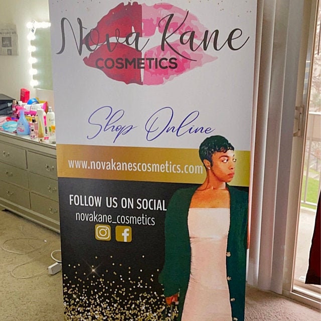 Trade show banner, Business sign, Retractable banner, Pop up shop banner, Custom rose gold Banner Stand, Social media Retractable,photo