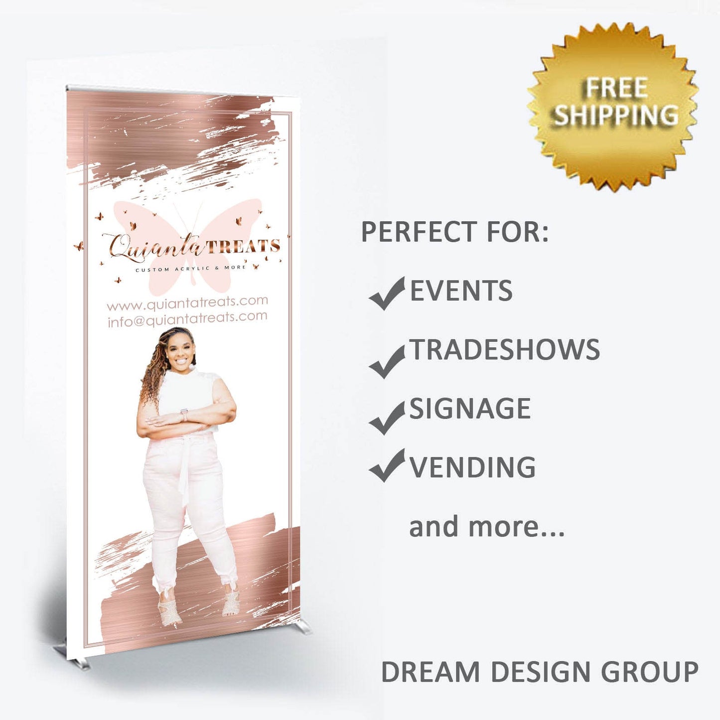 Trade show banner, Business sign, Retractable banner, Pop up shop banner, Custom rose gold Banner Stand, Social media Retractable,photo