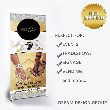 Pop up shop banner, Pop up retractable banner, Custom Roll Up Banner Stand, Trade show banner,  Retractable banner, gold black pop up banner