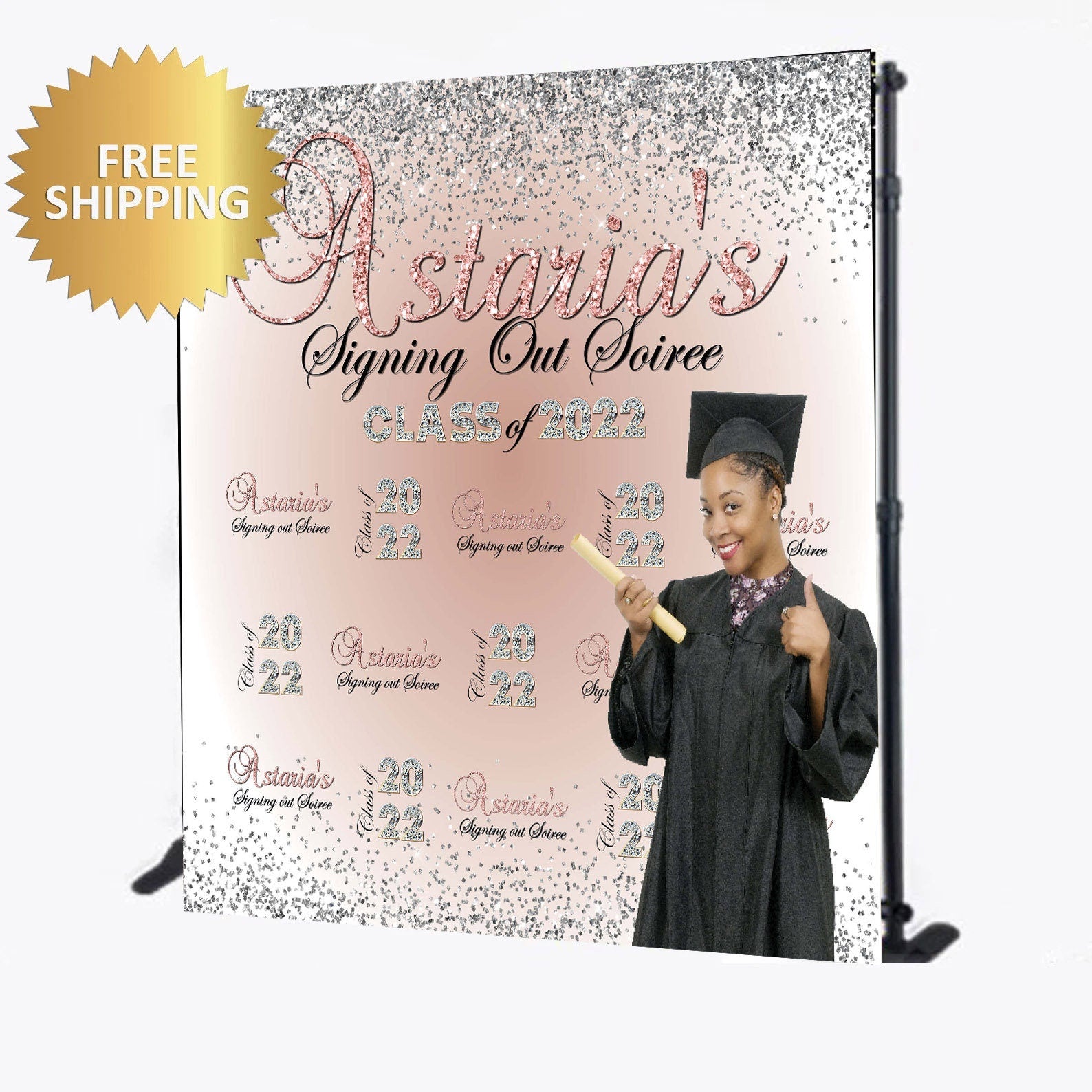 Graduation Step and Repeat, Class of 2022 Backdrop, Rose gold grad backdrop, Graduation Backdrop, Graduation Photo backdrop,Prom Backdrop
