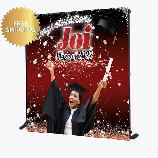 Graduation backdrop, Graduation step and repeat, class of 2022, red and black, prom backdrop, prom step and repeat, congrats grad backdrop