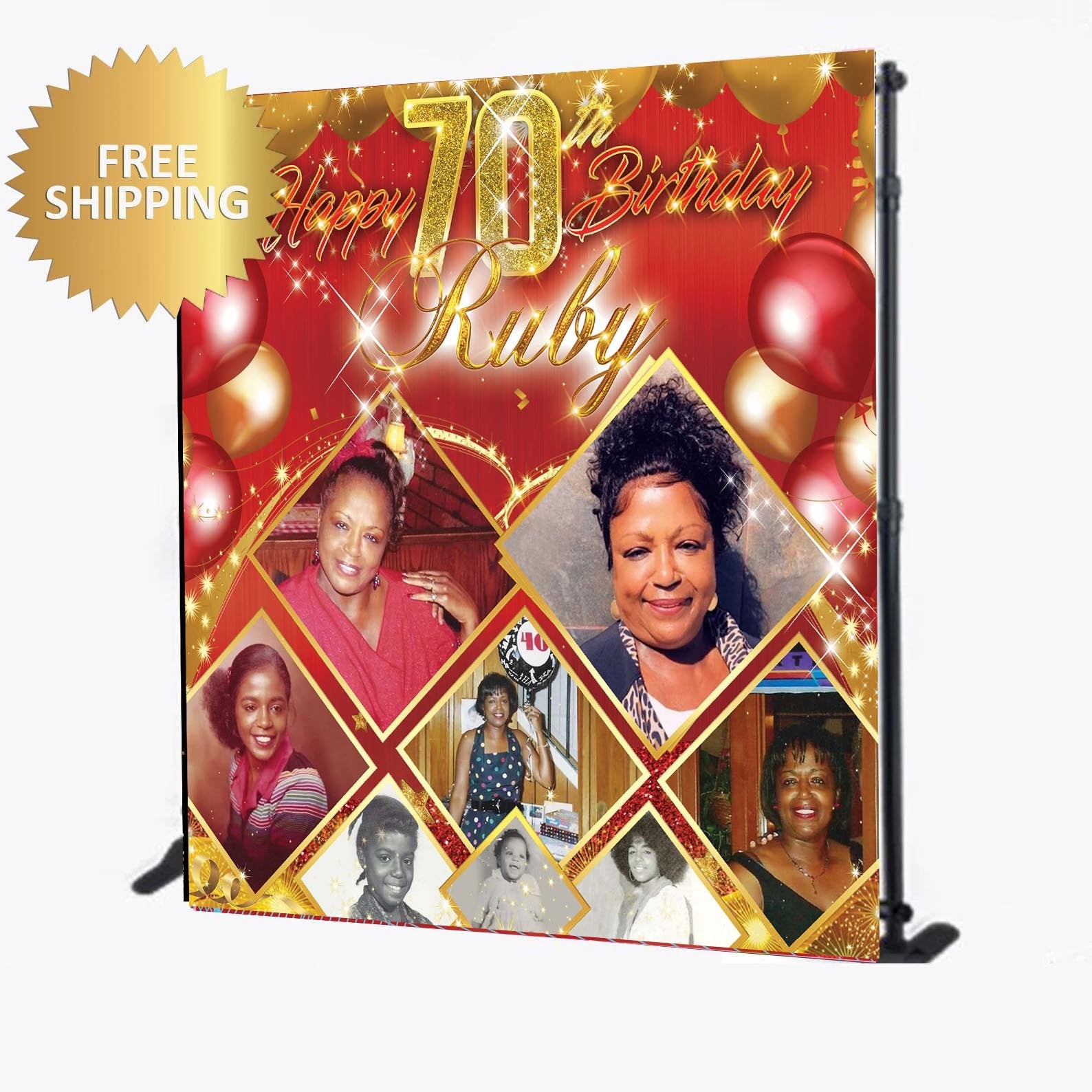 Photo backdrop, Custom backdrop, Birthday banner, photo collage backdr ...