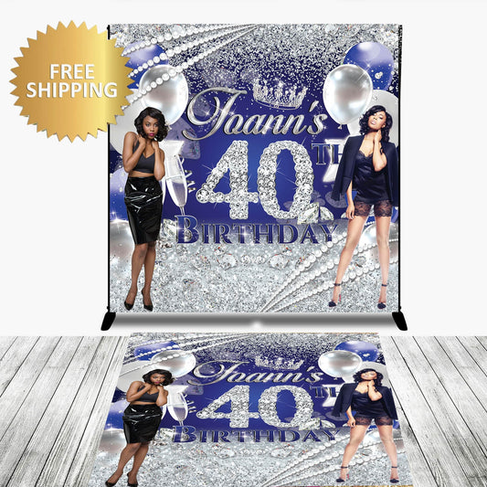 Blue silver Floor Decal sticker, Removable sticker, Removable vinyl sticker, Birthday backdrop, 21 Birthday step and Repeat, 40th backdrop