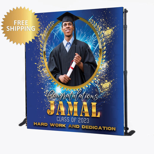 Graduation Step and Repeat, Class of 2023 Backdrop, blue gold backdrop, Graduation Backdrop, Custom Backdrop, photo backdrop, Prom Backdrop