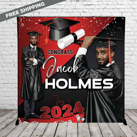 Graduation Backdrop Banner, Graduation Step and Repeat Class of 2024 backdrop, Graduation Party Banner, Grad, Prom Backdrop, Red and black