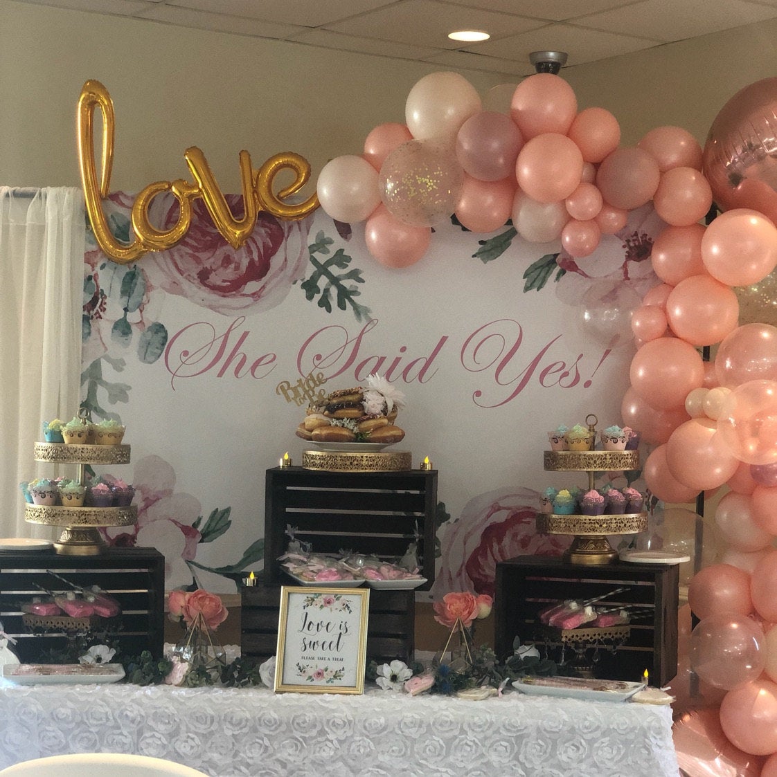 Rustic Floral Bridal Shower Step and Repeat Backdrop